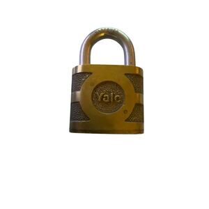 Yale Brass Tone Padlock Textured Body Hardened Shackle Lock No Key Untested
